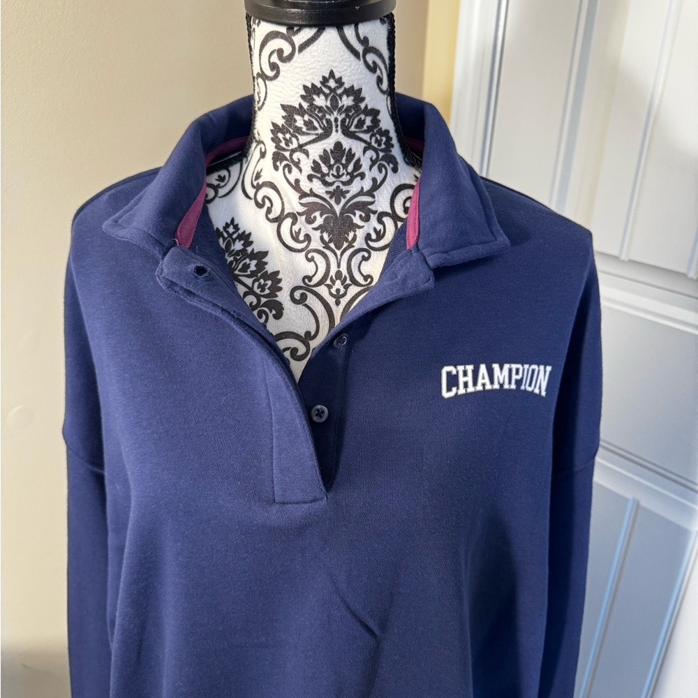 Champion Navy Blue Quarter-Button Pullover Sweatshirt NWT - Picture 3 of 8